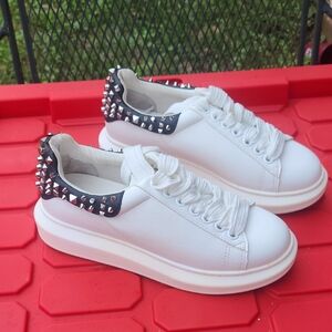 Steve Madden White and Black Studded Sneakers